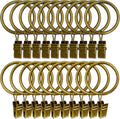 LLPJS 20 Pack Metal Curtain Rings with Clips, Curtain Clip Rings Hooks for Hanging Drapery Drapes Bows, Curtain Rod Rings 1.5 inch Interior Diameter, Bronze