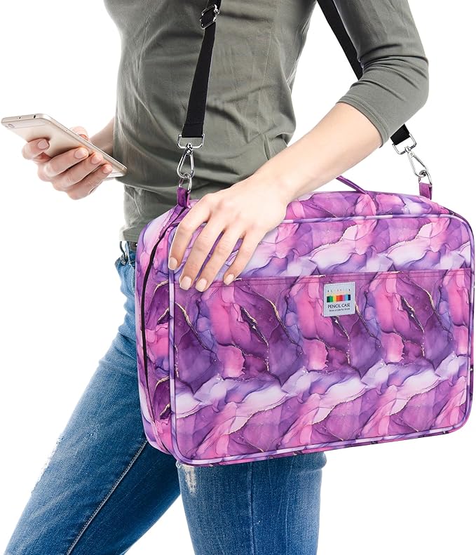 YOUSHARES Big Capacity Colored Pencil Case - 480 Slots large Pen Case Organizer with Multilayer Holder for Prismacolor Colored Pencils & Gel Pen (Marble Purple)