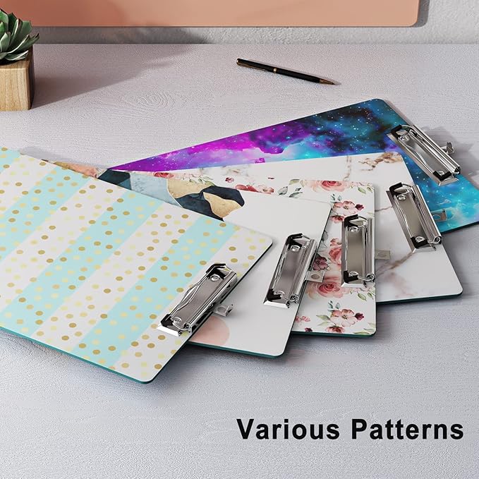 Cute Clipboard Wood Design Decorative A4 Letter Size Clipboards for Office, Standard Size 9" x 12.5" with Low Profile Metal Clip - Striped Spots