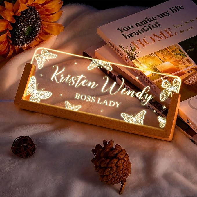 Ships Next Day, Custom Name Plate for Desk - Business Light Up Acrylic Desk Name Plate Personalized Elegant Office Gift for Boss Coworker Teacher Employee Appreciation Gift, Office Decor for Women Men