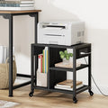 GarveeLife Small Printer Stand with Power Outlets, Rolling Printer Table with Lockable Wheels, Under Desk Printer Cart with Storage, Utility Storage Cart for Home, Office, Black