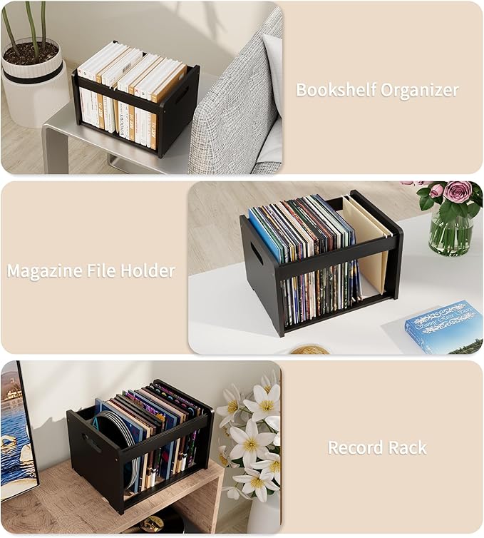 Bamboo Hanging File Organizer, Office Desk File Organizer for Letter Size, Wood Hanging File Folders Organizer Record Holder Storage Stand Bookshelf Easy Assembly, Black