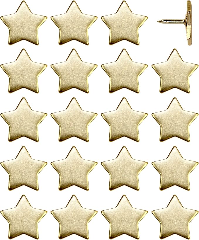 Big Star Push Pins - Gold Star Pins - for Cork Board, Maps, or Lapel Pin Use - Designed in USA - Set of 20