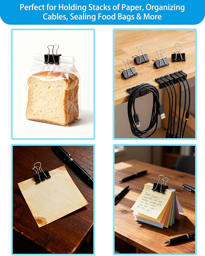Konilaomu 24Pcs Binder Clips 1.25in Reusable Paper Clamps Clips Binder Paper Clips for Office Supplies, Document Storage, Study Room, School (Black)