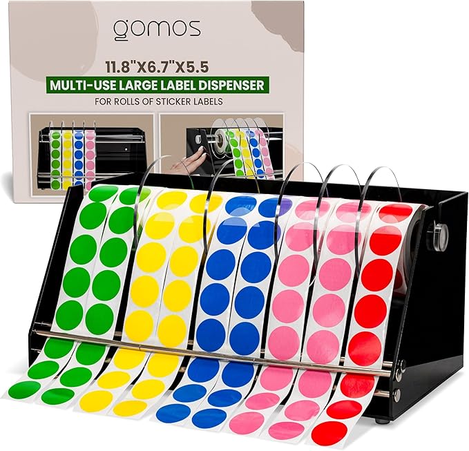 Multi-Use Large Label Dispenser for Rolls of Sticker Labels - 11.8"x6.7"x5.5", Heavy-Duty, Wall-Mountable Acrylic Sticker Roll Dispenser, Anti-Slip (8 Disks)