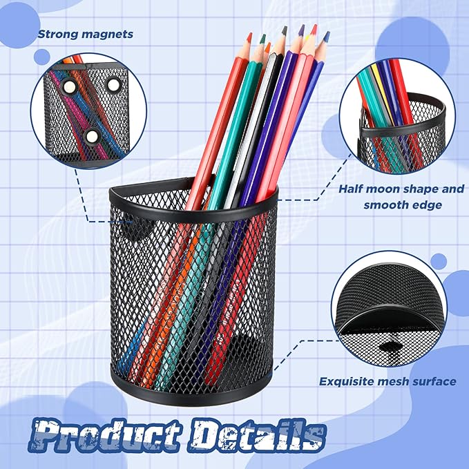 Glenmal 12 Pcs Black Magnetic Pen Pencil Holder with 3 Magnets Magnetic Marker Holder Storage Locker Accessories Desk Supplies for Pens, Pencils, Brushes for Home School Office, Black