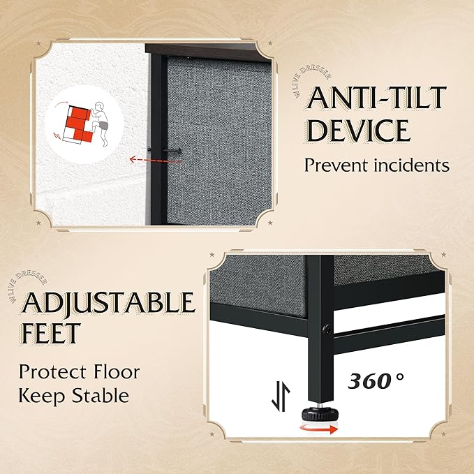 WLIVE 9-Drawer Dresser, Fabric Storage Tower for Bedroom, Hallway, Entryway, Closet, Tall Chest Organizer Unit with Fabric Bins, Steel Frame, Wood Top, Easy Pull Handle, Dark Grey