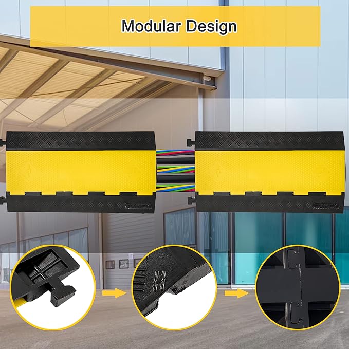 CXRCY 5 Channel Cable Protectors Ramp, 2Pack Cable Ramps,18000lbs Capacity Heavy Duty Rubber Driveway Traffic Speed Bumps Hose Cord Cable Protector Ramp for Wire/Hose/Pipe Hider