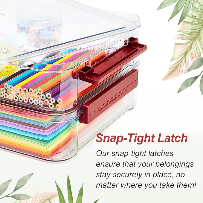 5.5qt Portable Project Case 9 X 13 Clear Stackable Plastic Storage With Lids Organizer Containers File Box For Letter A4 Paper Photo Documents Scrapbook Craft Art School Supplies, 2 Pcs