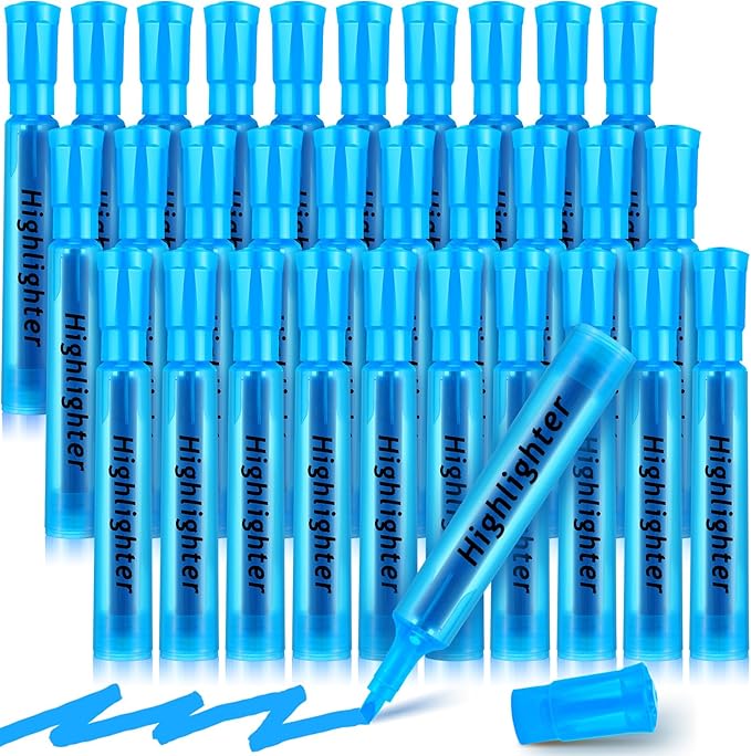 Qilery 30 Pack Highlighters Bulk, Tank Style Chisel Tip Highlighters Markers Pack Quick Drying for Adult Coloring, Home Office Supplies (Blue)