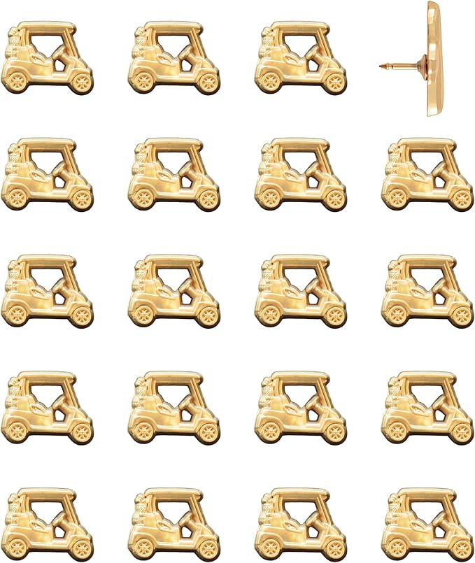 Golf Cart Push Pins - Gold Golf Cart Map Pins for Cork Boards, Maps, or Lapel Use - Designed in USA - Set of 20