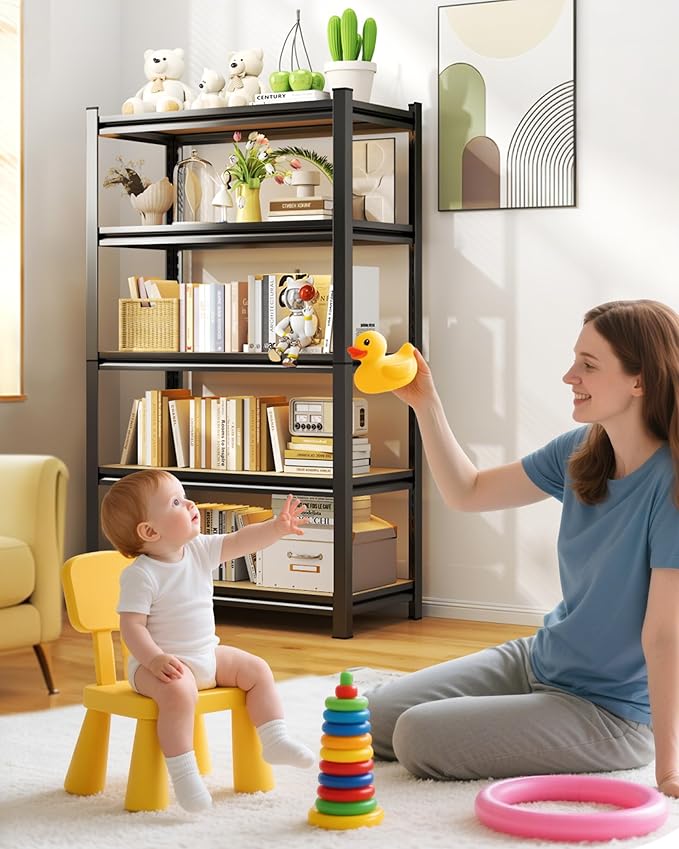 AOAORRG Set of 4 Garage Shelving Heavy Duty Storage Shelves, 5-Tier Metal Adjustable Shelving Unit, Utility Garage Organizer Shelf Rack for Basement, Pantry, Warehouse, 31.5"W x 13.8"D x 71.2"H, Black