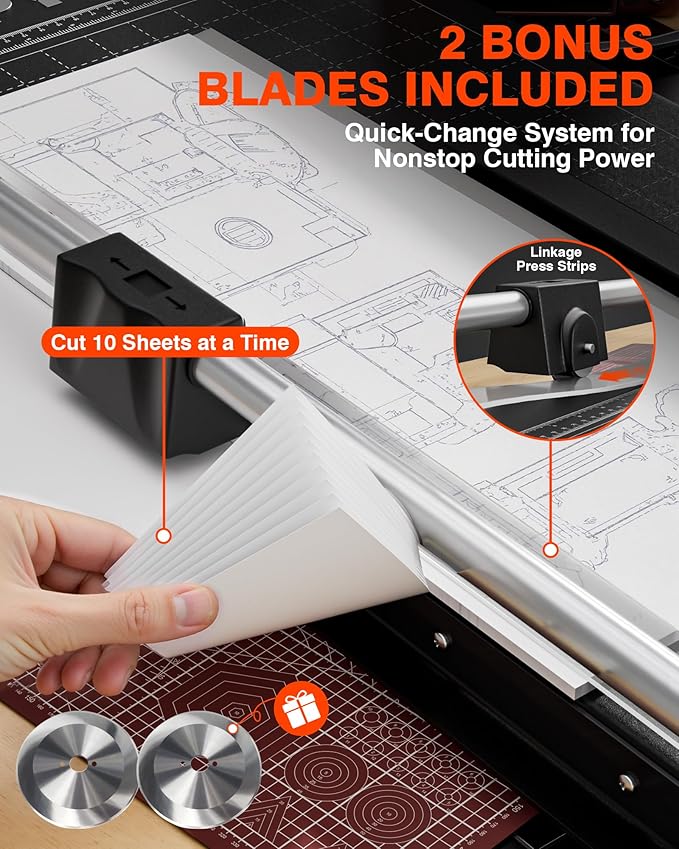 PYY Rotary Paper Cutter - Large Paper Cutter, 24 Inch Heavy Duty Trimmer with Self-Sharpening Blade & Measurement Grid for Cardstock, Posters, Photos - Studio & Office Use