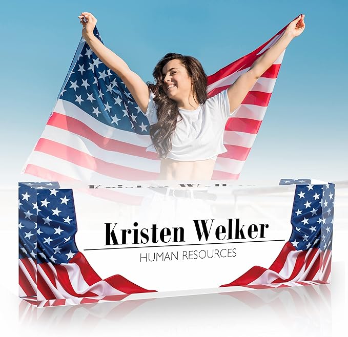 Personalized Name Plate for Desk Custom Acrylic Desk Name Plate Custom Employee Appreciation Gifts Office Gifts for Women, Men, Boss, Coworkers, Teacher, Nurse (Flag)