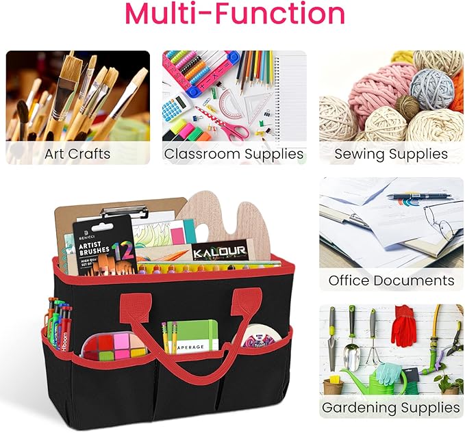 Godery Desktop File Folder Tote and Stock Organizer, Art Organizer Storage Craft Bag for Office Desk or Make-up Storage with Handles for Travel or Daily Use, Black