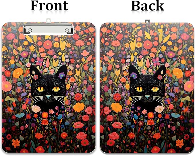 Rimilak Plastic Clipboards with Metal Clip, A4 Letter Size 9 x 12.5 in, Office Decorative for Students Women Men and Kids, Cute Custom Pattern, Flowers Cat