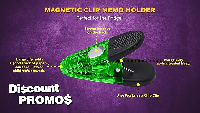 10 Magnetic Memo Holders Set - Large Clip, Plastic - TGreen