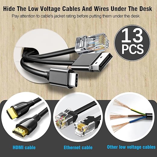 1-3/8" White Desk Grommet with Bi-Metal Hole Saw, JTemgle Plastic Cable Hole Cover Computer Table Cord Wire Organizer Caps, Desktop Cord Management for Home Office TV Stands Tabletops, 13 Pieces