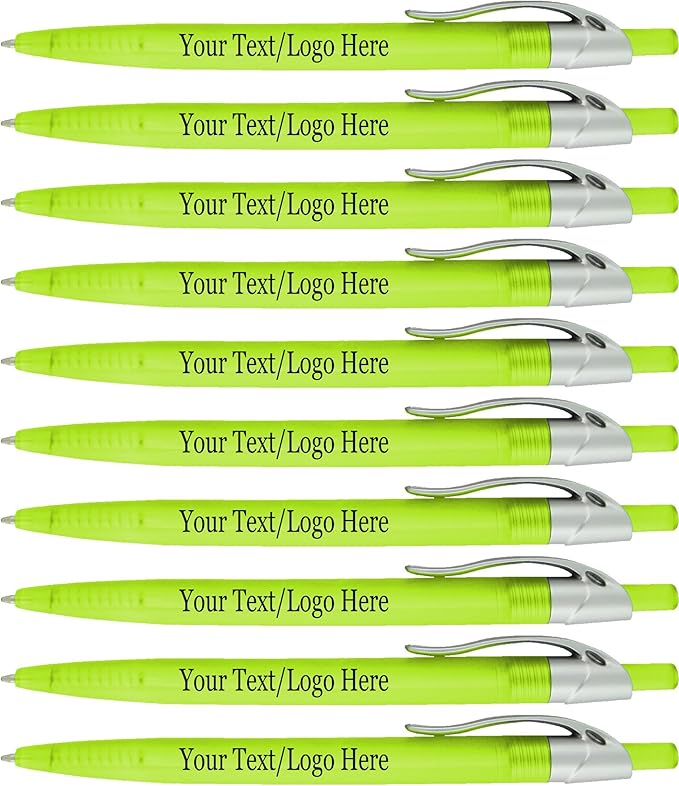 SyPen Personalized Pens With your Custom Logo or Text-500 Pack Bulk-for Businesses, Parties, and Events, Custom Printed Ballpoint Click Pens, Translucent Barrel, Yellow Pen, Black Ink
