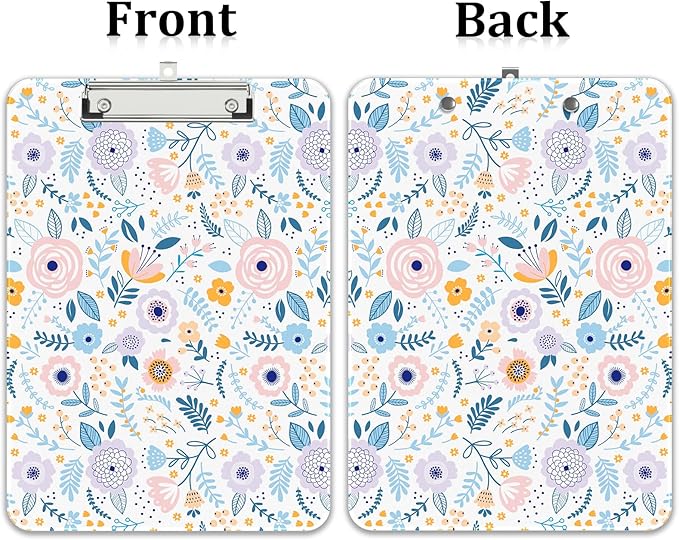 Rimilak Plastic Clipboards with Metal Clip, A4 Letter Size 9 x 12.5 in, Office Decorative for Students Women Men and Kids, Cute Custom Pattern, Purple Flower