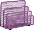 EASEPRES Desk Mail Organizer, Office Small Desktop Metal Mesh Envelope Letter Sorter Paper File Holder Organizer with 3 Vertical Upright Compartments, Purple 1 Pack