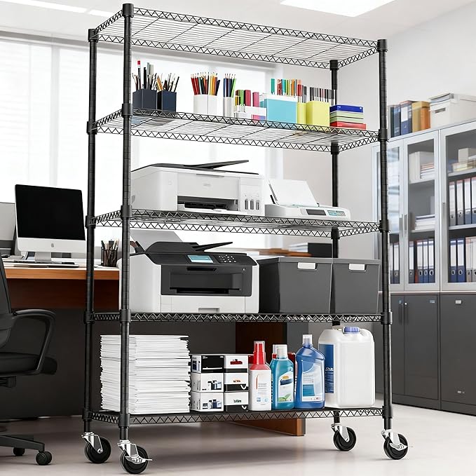 5 Tiers Shelf 1750 lbs Steel Storage Shelving Utility Shelving Unit Steel Organizer Wire Rack for Home,Kitchen,Office,Garage Black 17.7" D x 47.2" W x 76.8" H