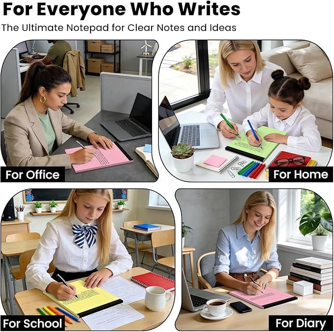 3pcs Legal Pads 8.5 x 11,Notepads 8.5 x 11 Inch, 30 Sheets/Pack, Colored Note Pads Clear Print Writing Pads of Paper, Perforate Wide Ruled Lined with Sturdy Back for Office, Business & School Supplies
