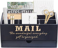 Wooden Black Rustic Countertop Mail Storage Holder with Drawer and Compartments - Office Desk Accessories and Workspace Organizers - Desktop Sorter for Pen Stationery Letter Files Documents