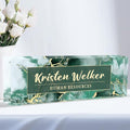 Personalized Office Name Plate, Custom Name Plate for Desks, Office Desk Decorations Gift for Women Men, Acrylic Desk Name Plate for Teacher Coworkers Staff Boss (Green Marble)