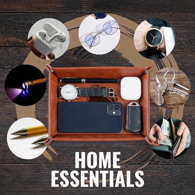 INNObeta Initial Valet Tray, Desktop Storage Organizer, PU Leather Bedside Tray Key Coin Holder, Personalised Gifts for Men, Birthday, Christmas, Letter H
