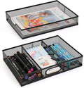 Office Drawer Organizer, 2 Pack Metal Mesh Desk Draw Divider, Versatile Desktop Organizer Tray to Keep Supplies Tidy and Easy to Access, Stackable A4 Paper Holder Tray