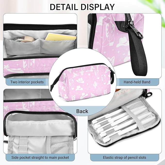 Western Cowboy Purple Pencil Case Pouch Big Capacity Pencil Bag Box Organizer Pen Case Pencil Pouch Aesthetic with Handle for Kids Boys Girls Women College Office