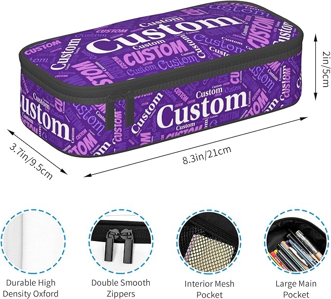 Custom Pencil Case with Name, Personalized Pen Bag Add Your Image Text, Large Storage Students Stationery Pen Box with Zipper Durable Pencil Box for Girls Boys Office School