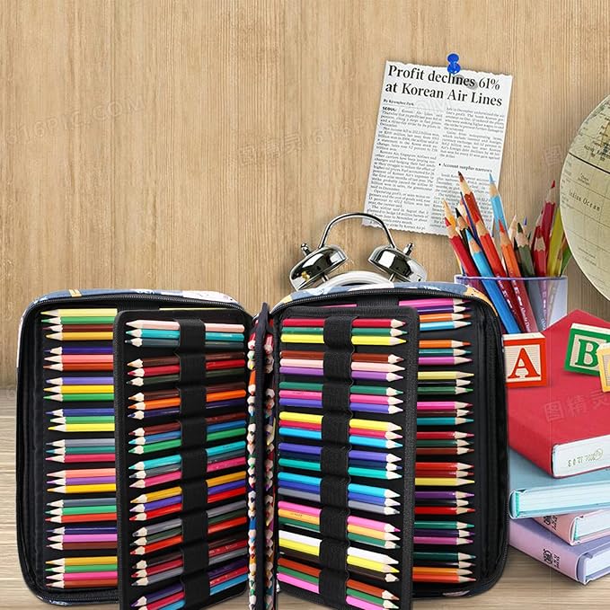 220 Slot Colored Pencil Case Pen Bag with Zipper for Artist Storage Organizer for Watercolor Pencil Gel Pen Marker Highlighter Large Capacity Handy Pencil Holder (Cat)