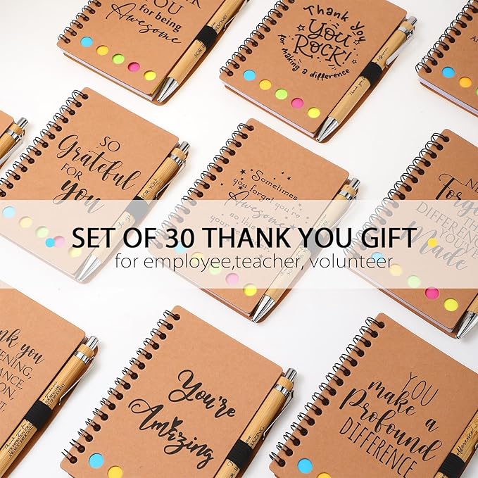 Honoson Valentines Employee Appreciation Gift Bulk Inspirational Notebook with Note and Motivational Bamboo Ballpoint Pen for Team Group Staff Coworker Volunteer Office Must Have(10 Set)