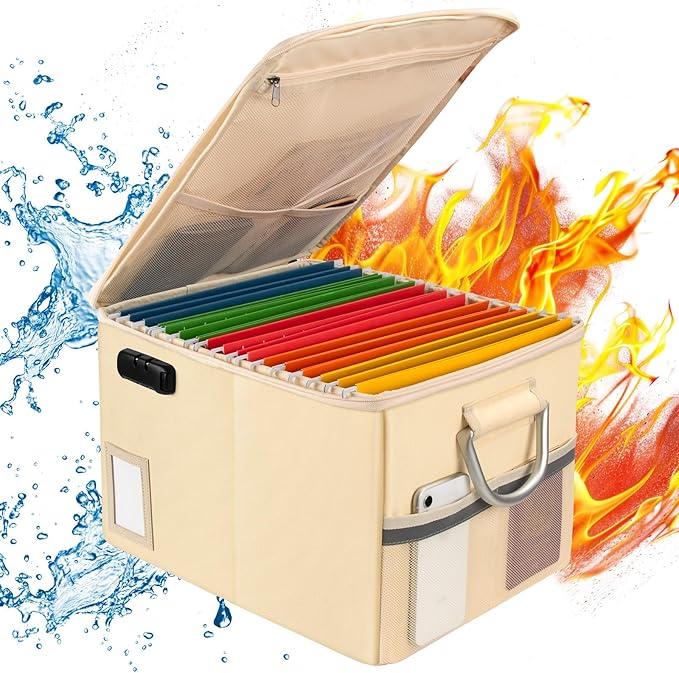 TOMKID Fireproof Document Box, Fire Proof Safe Box for Home Document Organizer with Lock, Fire Office Storage Cabinet for Hanging Letter/Legal Folder 16.1 x 12.9 x 11in (Off-white)