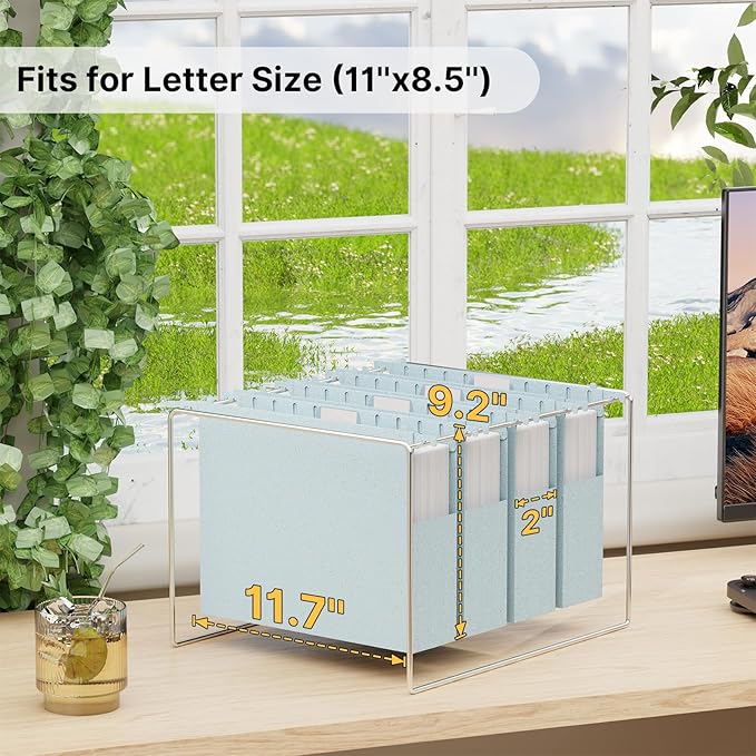 Wheat Straw Plastic Hanging File Folders Letter Size, 2'' Expansion Extra Capacity Filing Cabinet Folders with Tabs, 12 Pack Reinforced Accordion File Organizer for Office School(Morandi Blue)