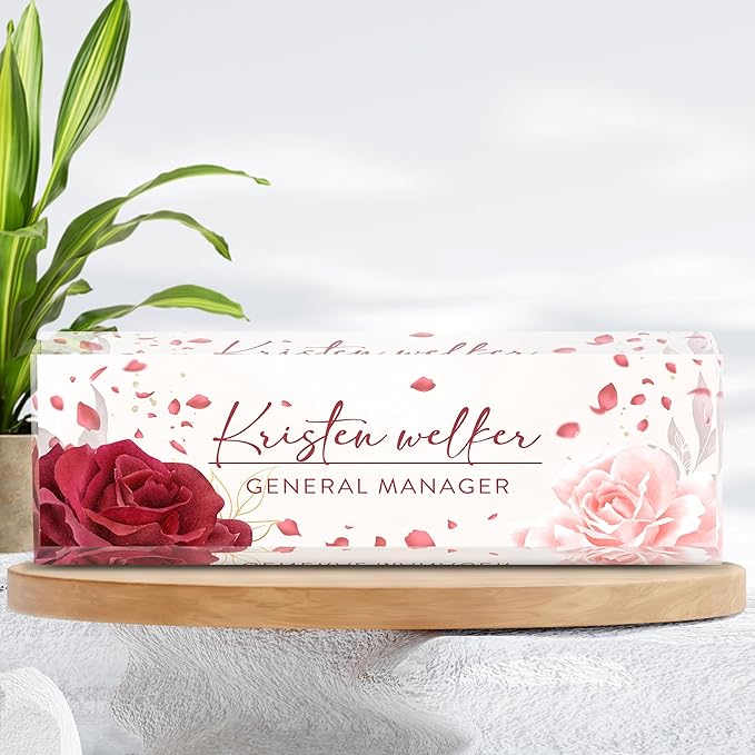 Custom Name Plate for Desk | Personalized Desk Name Plate | Personalized Boss Employee Appreciation Gifts | Acrylic Name Plate Office Desk Accessories (A-Rose)
