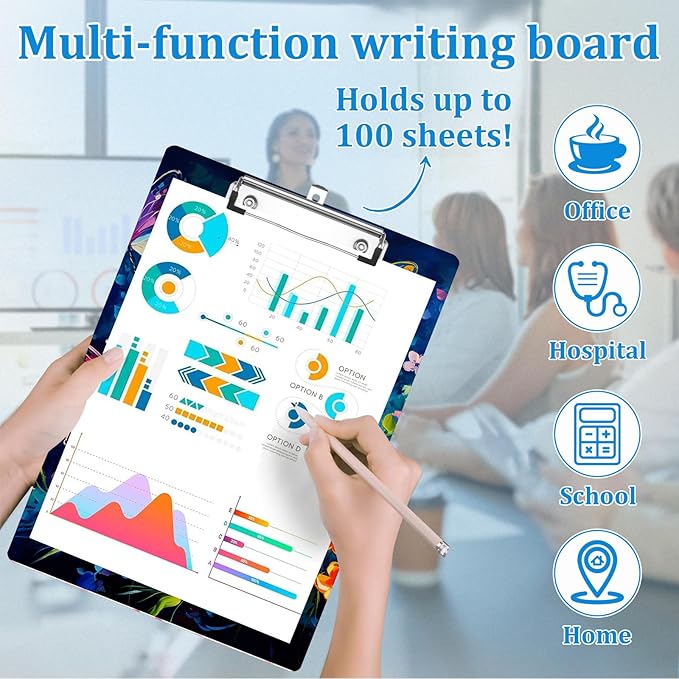 Colorful Butterfly Floral Clipboard Decorative Clip Board with Metal Clip A4 Standard Size 12.5" X 8.7" for Teacher Students Nurses Office