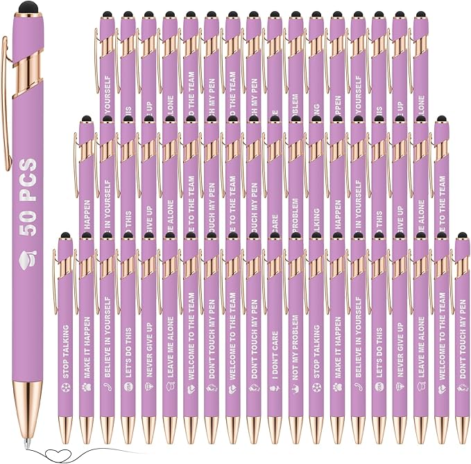50 Pack Personalized Custom Pens with Stylus Bulk Ballpoint Pens Engraved with Logo Text Name for College Business Promotion Graduate Wedding Birthday Christmas (Purple)