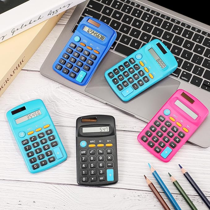 24 Pcs Pocket Size Basic Calculators Dual Powered Handheld 8 Digit Display Desktop Calculators for Desktop Home Office(Fresh Color)