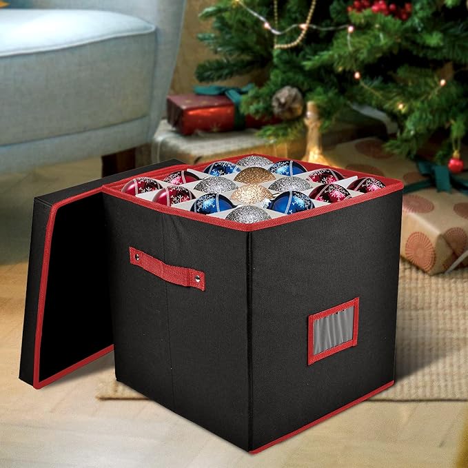 Holiday Cheer Premium Christmas Ornament Storage with 4 Tray – Christmas Storage Container with Dividers Perfect for Holiday Decorations– Fits 64 Holiday Ornaments – Tear-Proof Fabric