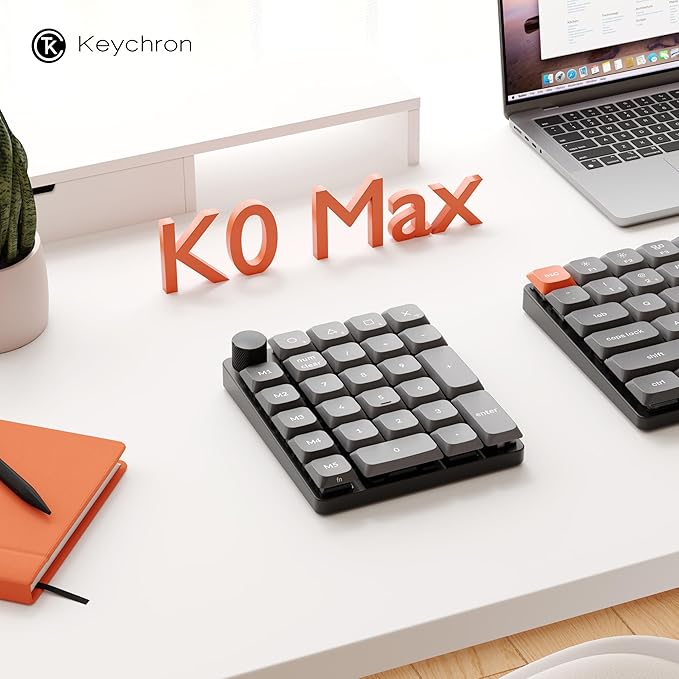 Keychron K0 Max Wireless Low-Profile Number Pad, QMK/VIA Programmable, Hot-Swappable Banana Switch, RGB Backlit, 2.4GHz & Bluetooth 5.3, 1000Hz Polling Rate, with Knob, for Windows/Mac
