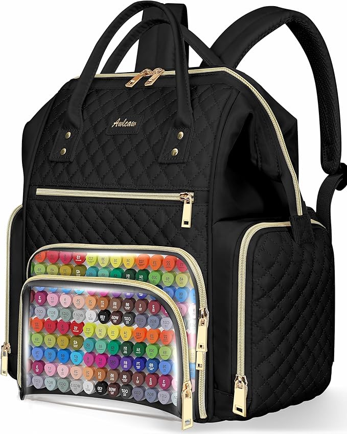 Marker Organizer Case Bag, Large Markers Storage Backpack with USB Port for Artists, Illustrators, Creatives, Pen Travel Holder Case Bag for Art Creativity Craft Supply, Black