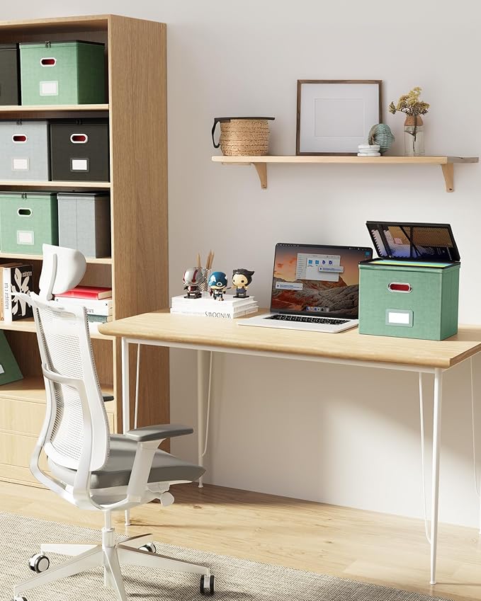 Oterri 1 Pack File Organizer Boxes with Lids, File Box with Mesh Pockets, Document Organizer Box for File Folders Letter Size, Zippers Filing Box for Home, Office, School (Green, Without Folders)