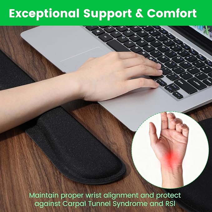 6 Pcs Mouse Pad and Keyboard Wrist Rest - Ergonomic Wrist Pad for Computer Keyboard and Mouse Pad, Memory Foam Wrist Support for Comfy Typing (Classic Black)