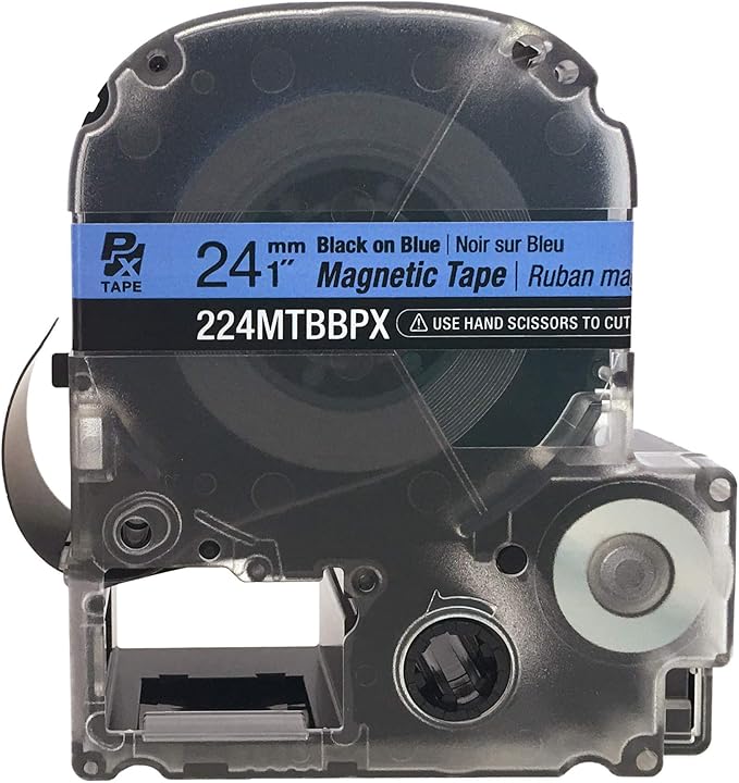 Epson LABELWORKS 224MTBBPX-4.9 Genuine Magnetic Tape Cartridge - Black on Blue Magnet Label Maker Tape - 1" (24MM) Wide, 4.9 ft, Blue