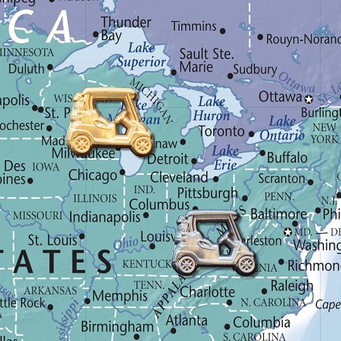 Golf Cart Push Pins - Silver Golf Cart Map Pins for Cork Boards, Maps, or Lapel Use - Designed in USA - Set of 10