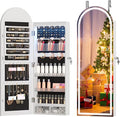 LVSOMT Wall Mounted Jewelry Organizer Lockable, 43"x16" Door Hanging Arched Mirror with Lights and Jewelry Storage, 6 LEDs Jewelry Cabinet (White)