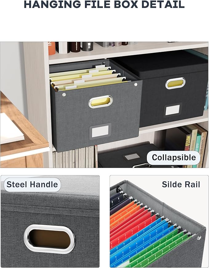 Oterri File Organizer Box with Lid,Large Hanging Filing Box with Mesh Pocket, Document Organizer for Letter Files, Portable Storage Case with Smooth Sliding Rail for Office&Home (1 PCS, Dark grey)